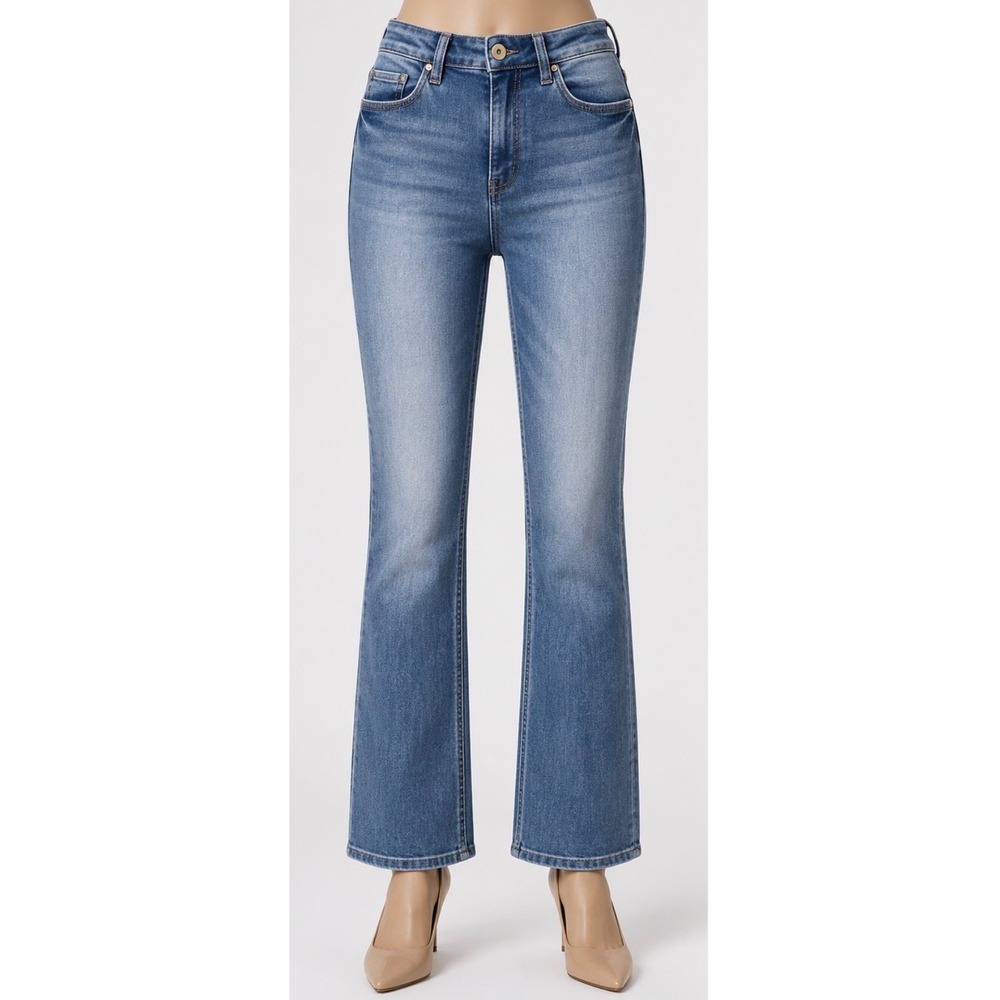 RFM Los Angeles Womens Mid Rise Bootcut Jeans Medium Wash Blue Stretch Denim